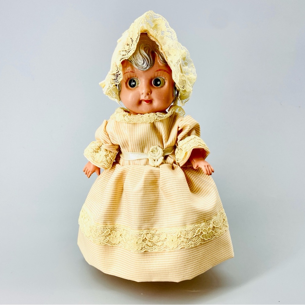 Vintage Celluloid Kewpie Flapper Doll Japan Large Handmade Outfit Bonnet